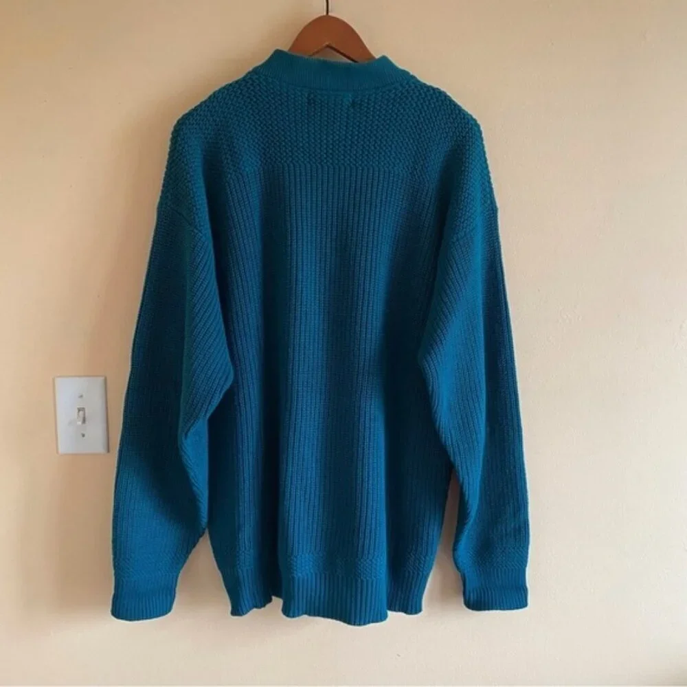 Y2K Eddie Bauer Henley Sweater Men Large TALL Cotton Chunky Knit Preppy Gorpcore - Picture 3 of 13